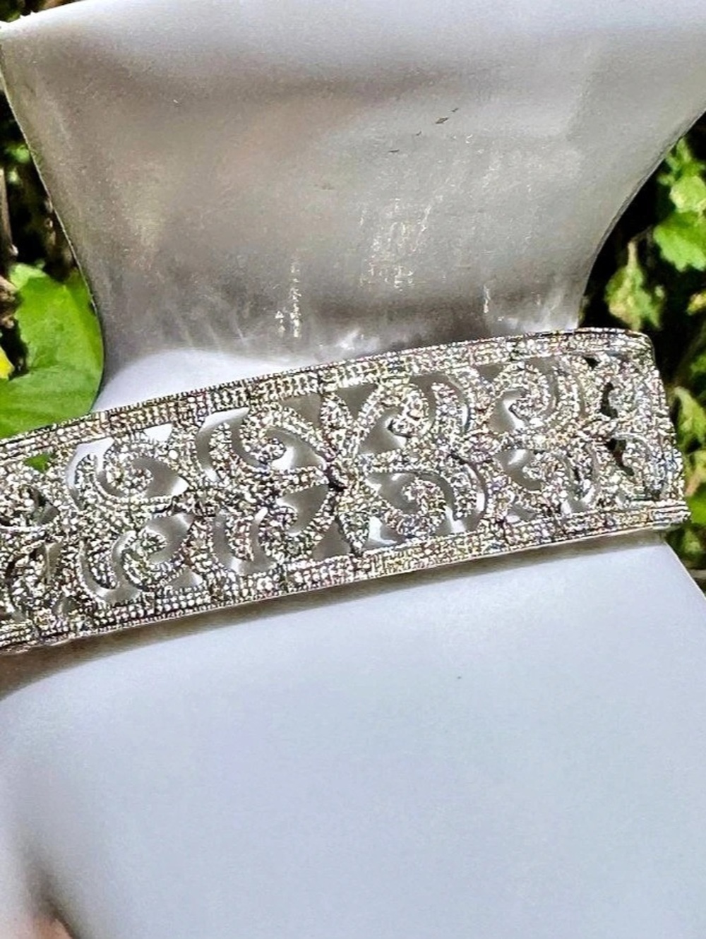 Leslie Greene Art Deco Glam Gatsby 925 Sterling Silver Diamond Wide Bangle Brace